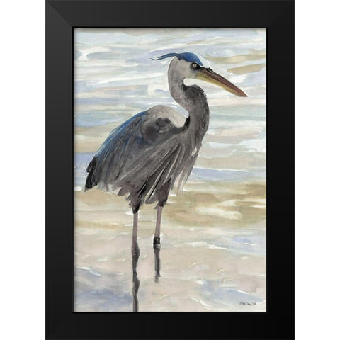 Heron in Water Black Modern Wood Framed Art Print by Stellar Design Studio