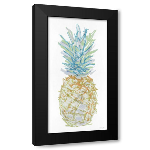 Sketchy Pineapple 1 Black Modern Wood Framed Art Print with Double Matting by Stellar Design Studio