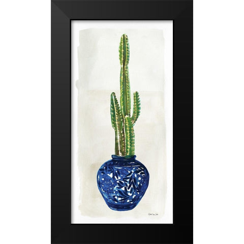 Cacti in Blue Pot 1   Black Modern Wood Framed Art Print by Stellar Design Studio