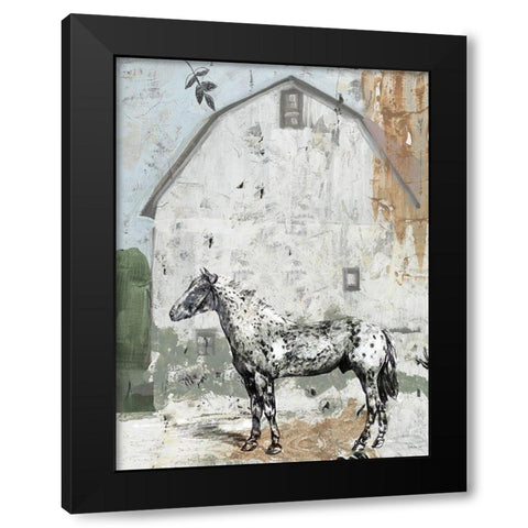 Barn with Horse Black Modern Wood Framed Art Print with Double Matting by Stellar Design Studio