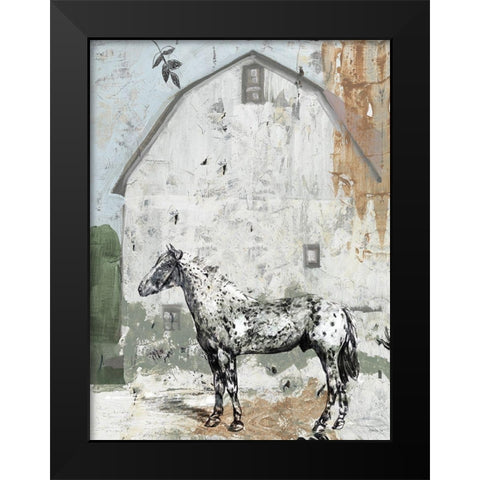 Barn with Horse Black Modern Wood Framed Art Print by Stellar Design Studio