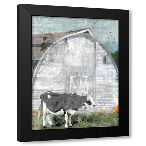 Barn with Cow Black Modern Wood Framed Art Print with Double Matting by Stellar Design Studio