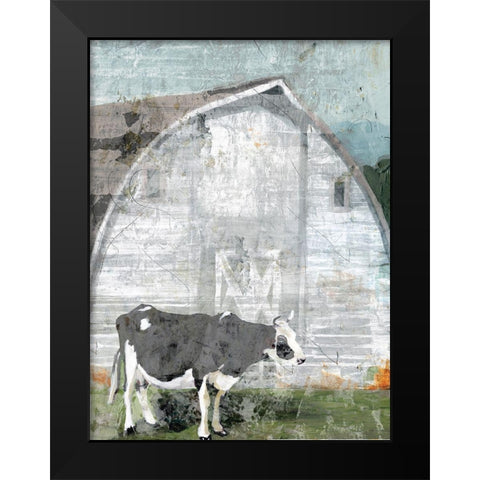 Barn with Cow Black Modern Wood Framed Art Print by Stellar Design Studio