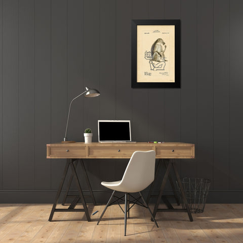 Monkey in Bowl Black Modern Wood Framed Art Print by Stellar Design Studio