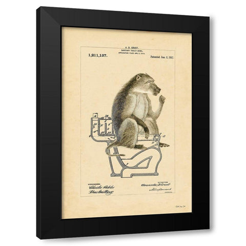 Monkey in Bowl Black Modern Wood Framed Art Print with Double Matting by Stellar Design Studio