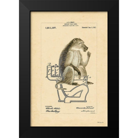 Monkey in Bowl Black Modern Wood Framed Art Print by Stellar Design Studio