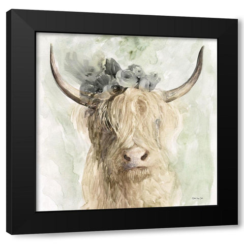 Cow and Crown I Black Modern Wood Framed Art Print with Double Matting by Stellar Design Studio