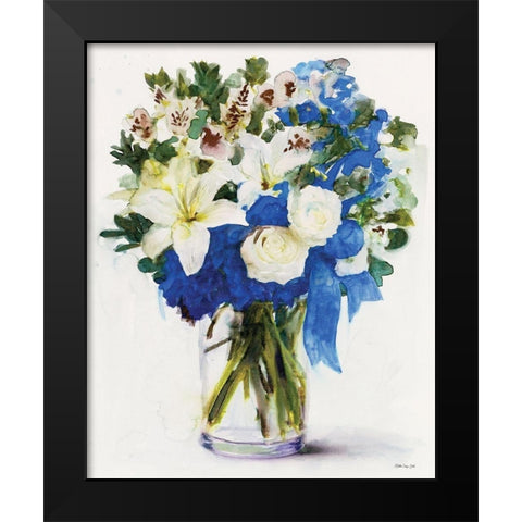 White And Navy Floral Arrangement I Black Modern Wood Framed Art Print by Stellar Design Studio