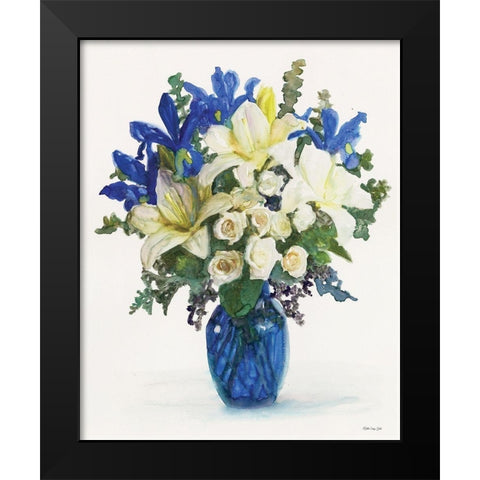 White And Navy Floral Arrangement II Black Modern Wood Framed Art Print by Stellar Design Studio