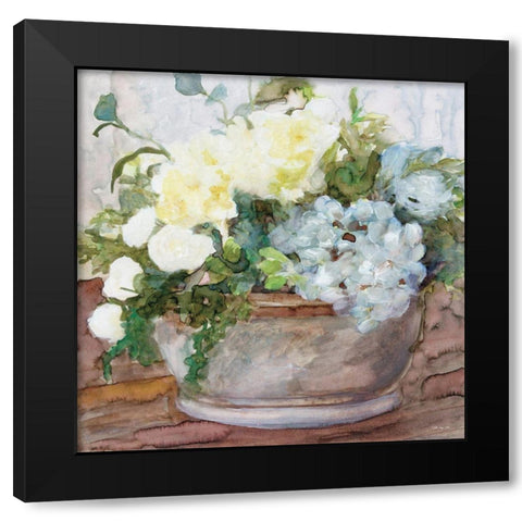 Country Basket of Blooms II Black Modern Wood Framed Art Print with Double Matting by Stellar Design Studio