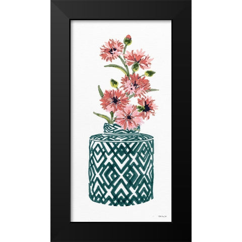 Tile Vase with Bouquet II Black Modern Wood Framed Art Print by Stellar Designs Studio