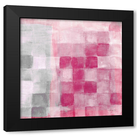 Fuchsia and Gray Grid Black Modern Wood Framed Art Print with Double Matting by Stellar Designs Studio