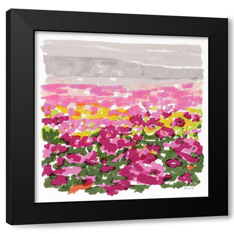 Field of Flowers Black Modern Wood Framed Art Print with Double Matting by Stellar Design Studio