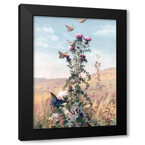 Meadow Butterflies Black Modern Wood Framed Art Print with Double Matting by Stellar Design Studio