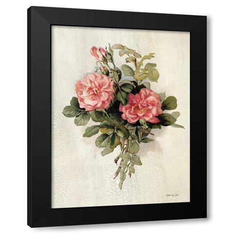 Pink Roses Black Modern Wood Framed Art Print with Double Matting by Stellar Design Studio