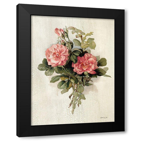 Pink Roses Black Modern Wood Framed Art Print by Stellar Design Studio