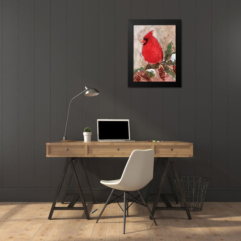 Winter Cardinal Black Modern Wood Framed Art Print by Stellar Design Studio