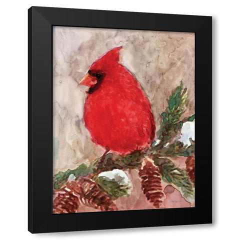 Winter Cardinal Black Modern Wood Framed Art Print with Double Matting by Stellar Design Studio