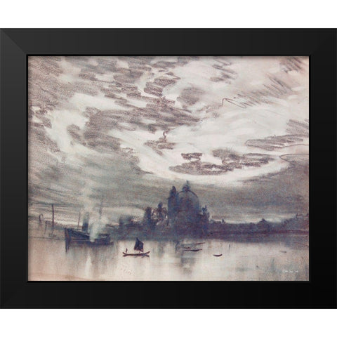 Moonlight Over Venice 1 Black Modern Wood Framed Art Print by Stellar Design Studio