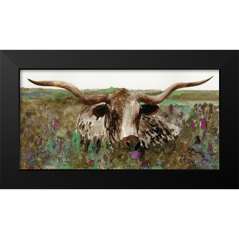 Texas Longhorn in Field Black Modern Wood Framed Art Print by Stellar Design Studio