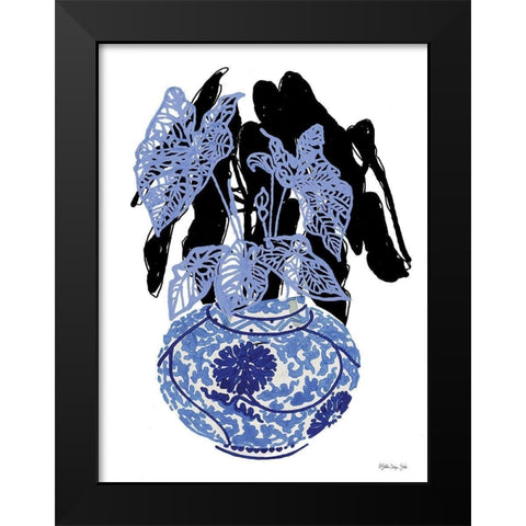 Tropical Plant in Blue Black Modern Wood Framed Art Print by Stellar Design Studio