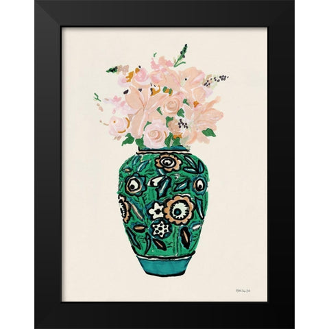 Flower Vase with Pattern II Black Modern Wood Framed Art Print by Stellar Design Studio