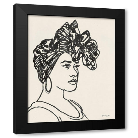 Head Wrap Line Study Black Modern Wood Framed Art Print by Stellar Design Studio