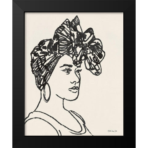 Head Wrap Line Study Black Modern Wood Framed Art Print by Stellar Design Studio