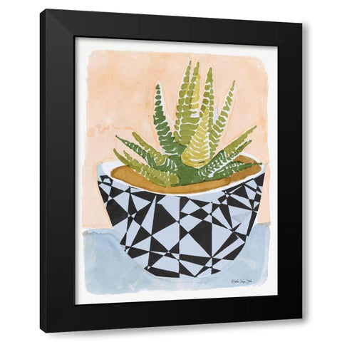 Geo Vase with Succulent Black Modern Wood Framed Art Print with Double Matting by Stellar Design Studio