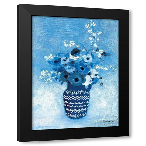 Moody Blue Floral Black Modern Wood Framed Art Print by Stellar Design Studio