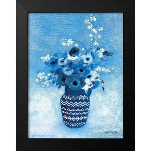 Moody Blue Floral Black Modern Wood Framed Art Print by Stellar Design Studio