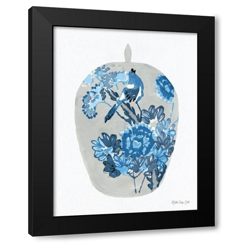 Blue Bird Vase Black Modern Wood Framed Art Print by Stellar Design Studio