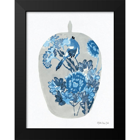 Blue Bird Vase Black Modern Wood Framed Art Print by Stellar Design Studio