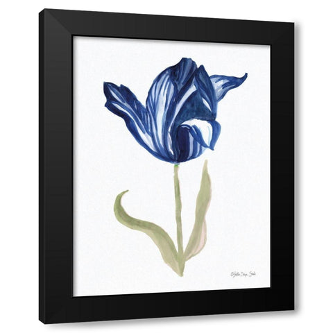 Blue Flower Stem I Black Modern Wood Framed Art Print with Double Matting by Stellar Design Studio