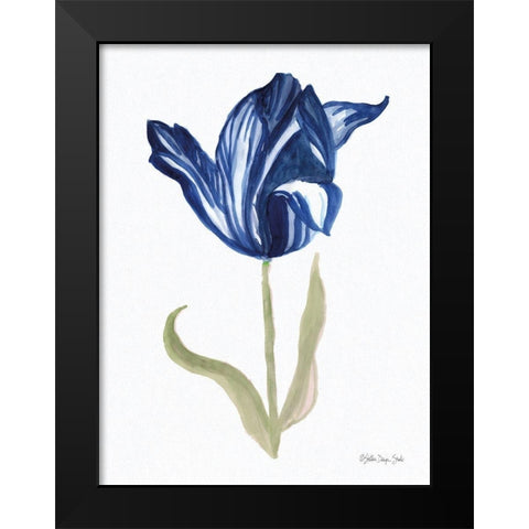 Blue Flower Stem I Black Modern Wood Framed Art Print by Stellar Design Studio