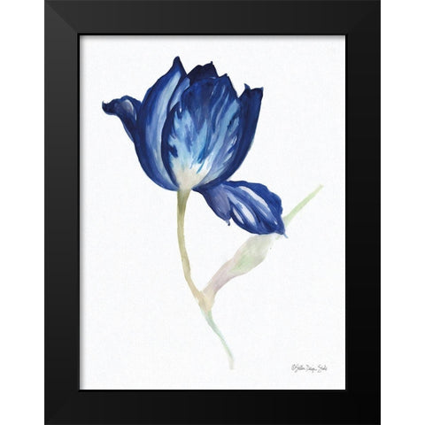 Blue Flower Stem II Black Modern Wood Framed Art Print by Stellar Design Studio