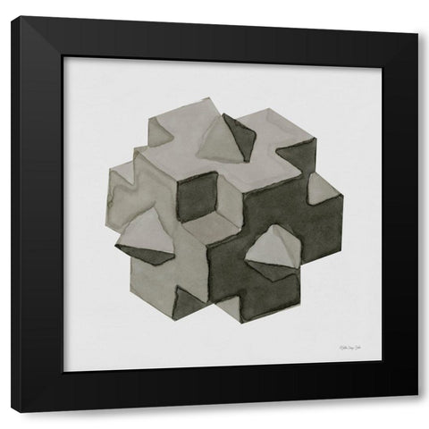 Geo 5 Black Modern Wood Framed Art Print with Double Matting by Stellar Design Studio