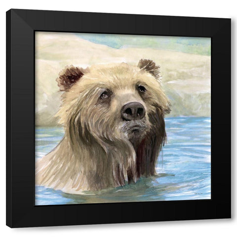 Bear Bath Black Modern Wood Framed Art Print with Double Matting by Stellar Design Studio