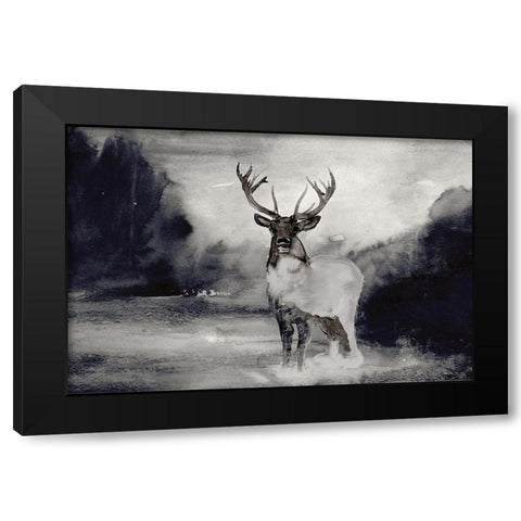 Bull in Forest 1 Black Modern Wood Framed Art Print by Stellar Design Studio