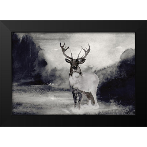 Bull in Forest 1 Black Modern Wood Framed Art Print by Stellar Design Studio