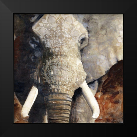 Mandala Elephant Black Modern Wood Framed Art Print by Stellar Design Studio