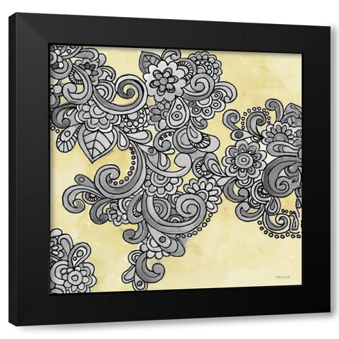 Yellow--Gray Pattern 1 Black Modern Wood Framed Art Print with Double Matting by Stellar Design Studio