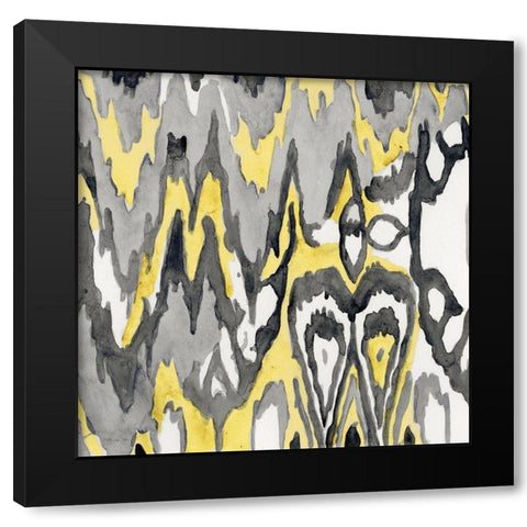 Yellow-Gray Ikat 1 Black Modern Wood Framed Art Print by Stellar Design Studio