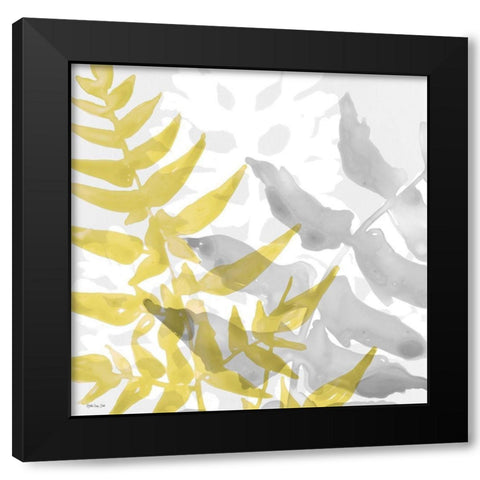 Yellow-Gray Leaves 2 Black Modern Wood Framed Art Print by Stellar Design Studio