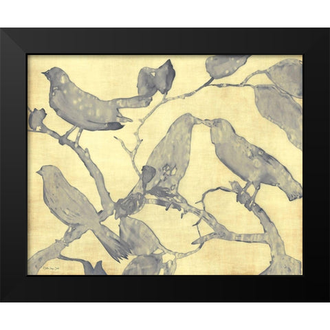 Yellow-Gray Birds 1 Black Modern Wood Framed Art Print by Stellar Design Studio