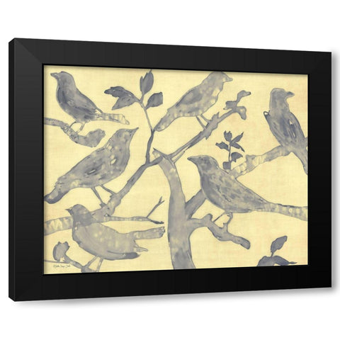 Yellow-Gray Birds 2 Black Modern Wood Framed Art Print by Stellar Design Studio