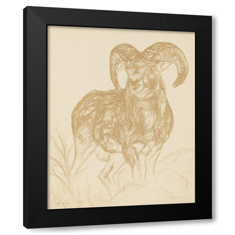 Big Horn Sketch Black Modern Wood Framed Art Print with Double Matting by Stellar Design Studio