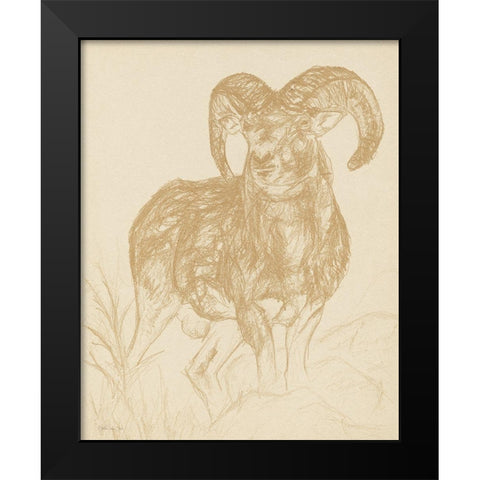 Big Horn Sketch Black Modern Wood Framed Art Print by Stellar Design Studio