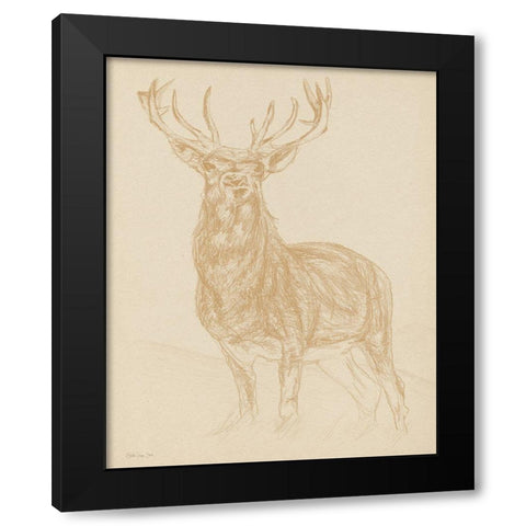 Buck Sketch Black Modern Wood Framed Art Print with Double Matting by Stellar Design Studio