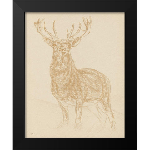 Buck Sketch Black Modern Wood Framed Art Print by Stellar Design Studio